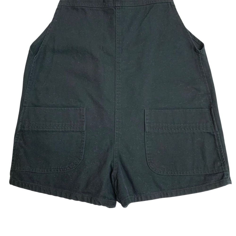 Black Denim Cotton Overalls Shorts Romper Adjustable Straps Sz M Patch Pockets - Picture 4 of 11